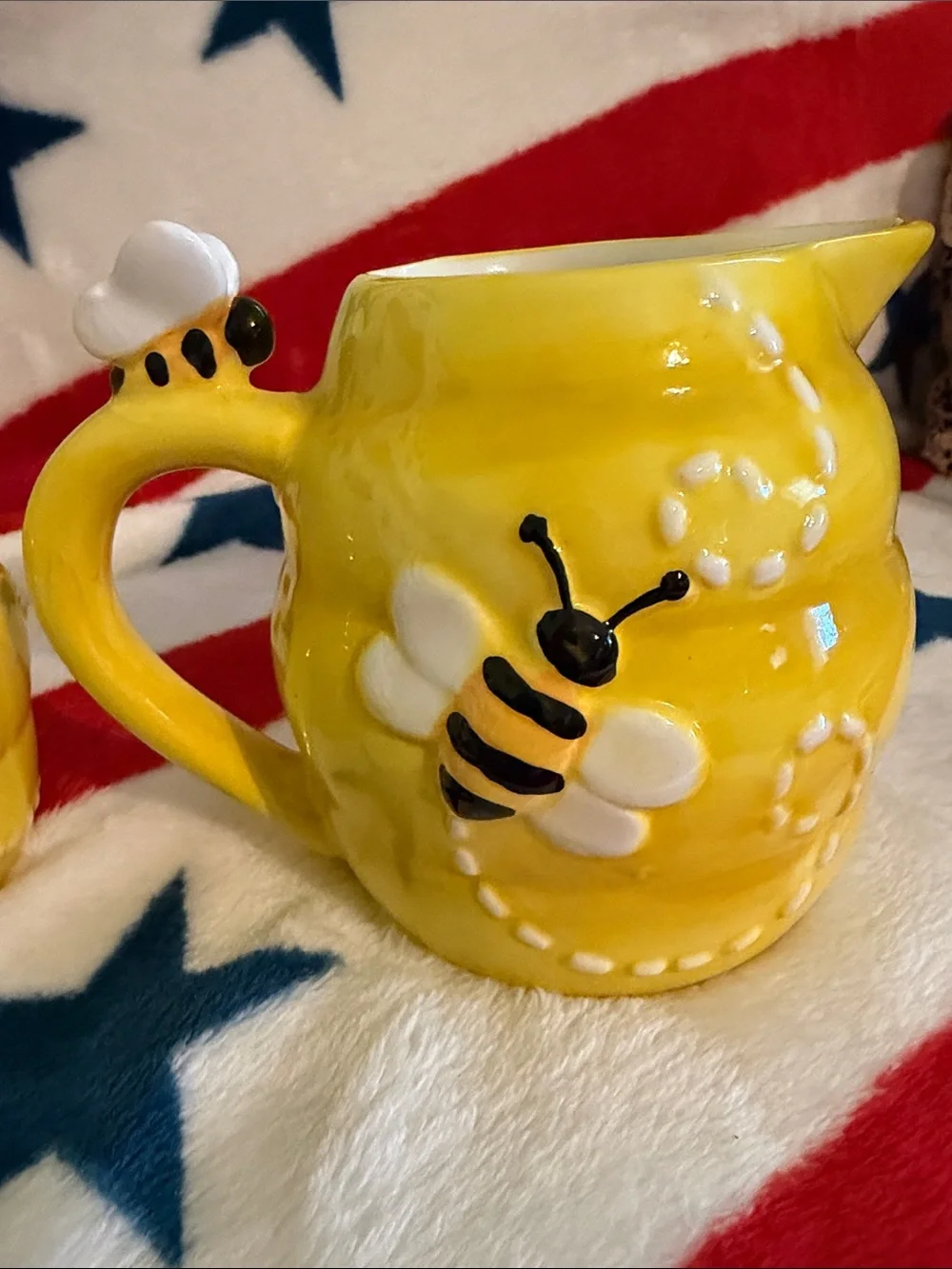 Pier 1 Yellow Bee Ceramic Sugar Bowl and Creamer
